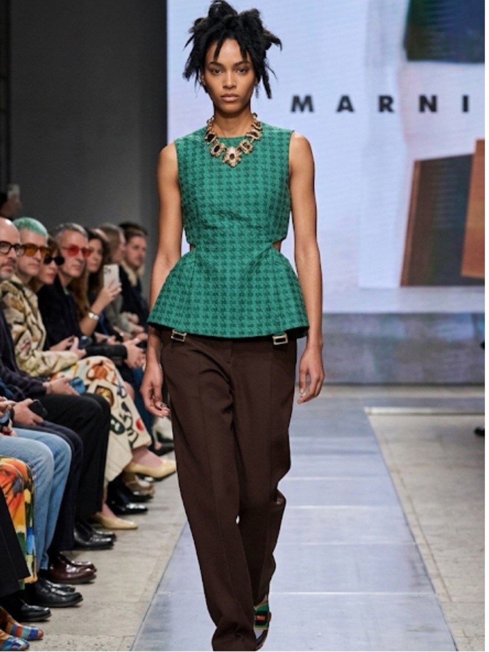 MARNI Emerald Green Jacquard Cutout Peplum Top - Size IT 40